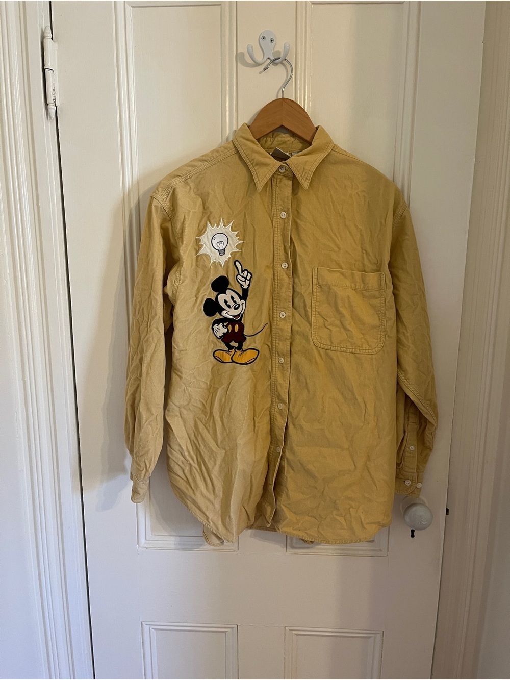 Disney Store VINTAGE yellow corduroy button-up shirt Mickey Mouse Sz Large